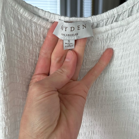 White Smocked Puff Sleeve Maternity Midi Dress (S) - Picture 5 of 8